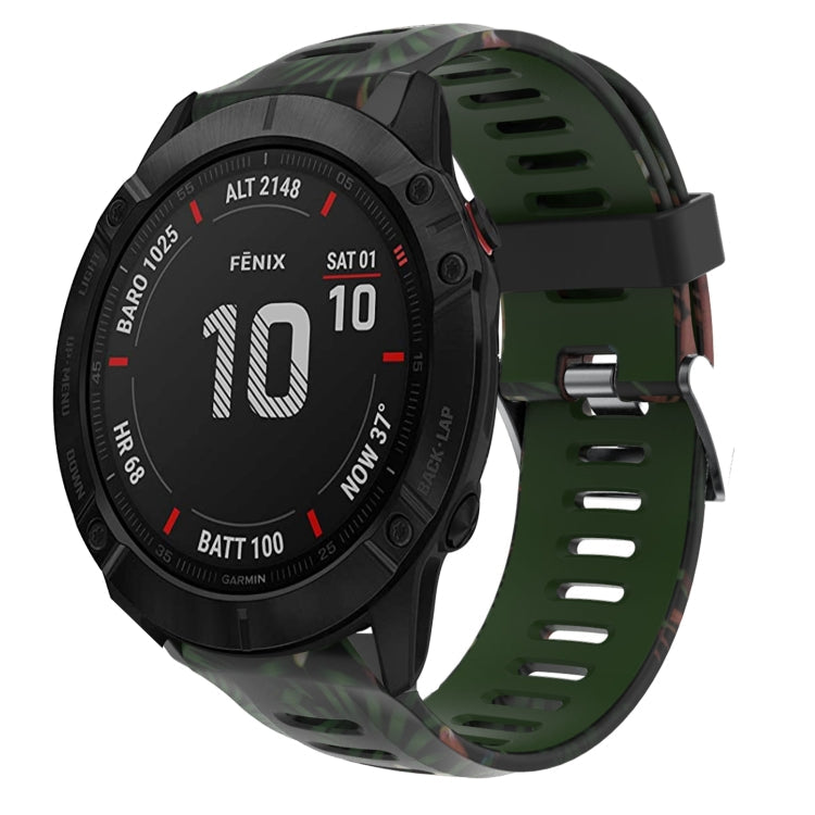 Watch Band – Silicone (26mm) #10 For Garmin Fenix 6X Pro Army Green+Bamboo Camouflage