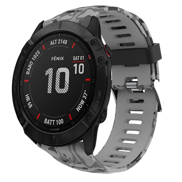 Watch Band – Silicone (26mm) #10 For Garmin Fenix 6X Sapphire Grey+Army Camouflage