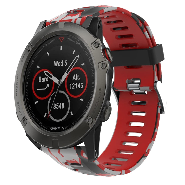 Watch Band – Silicone (26mm) #8 For Garmin Fenix 5X Sapphire Red+Army Camouflage