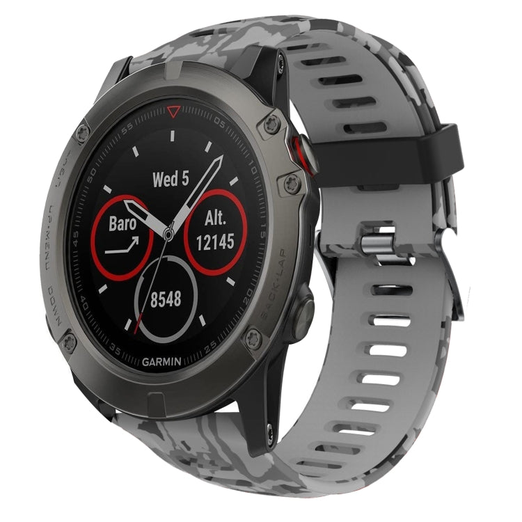 Watch Band – Silicone (26mm) #8 For Garmin Fenix 5X Sapphire Grey+Army Camouflage