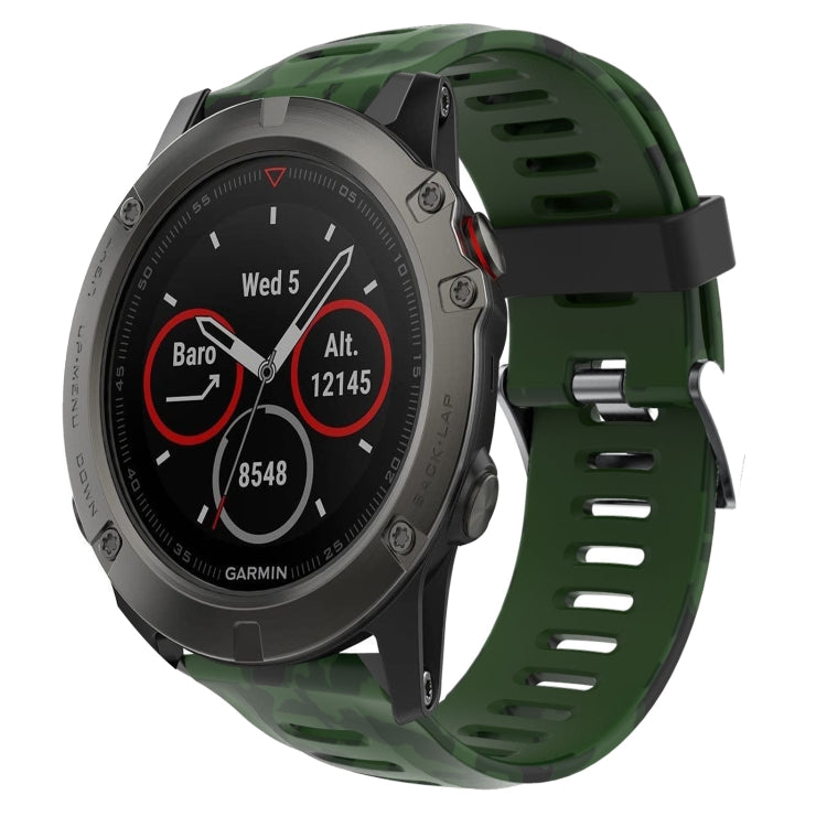Watch Band – Silicone (26mm) #8 For Garmin Fenix 5X Sapphire Army Green+Army Camouflage