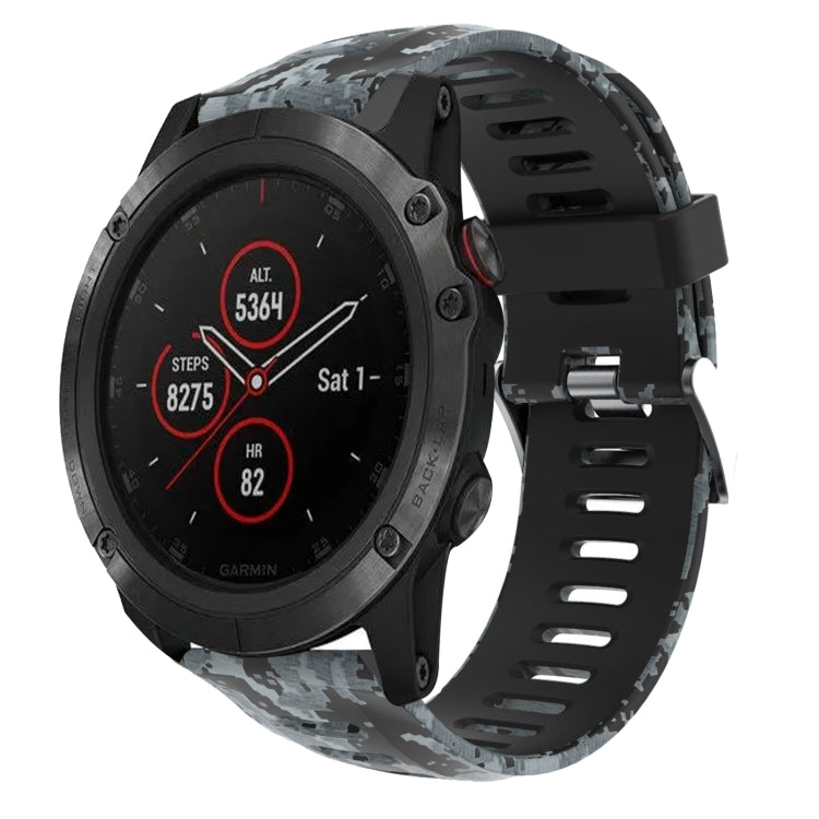 Watch Band – Silicone (26mm) #8 For Garmin Fenix 5X Plus Black+Digital Camouflage