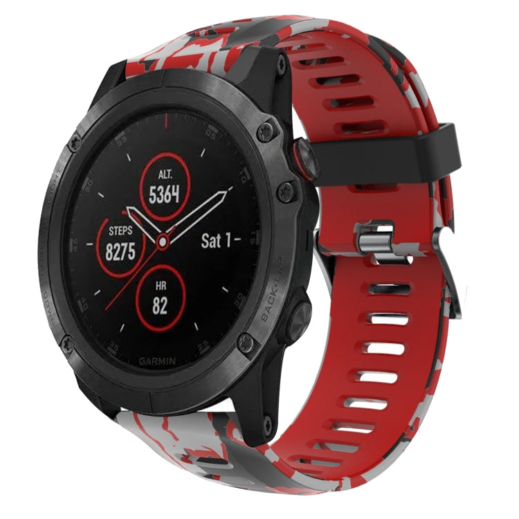 Watch Band – Silicone (26mm) #8 For Garmin Fenix 5X Plus Red+Army Camouflage