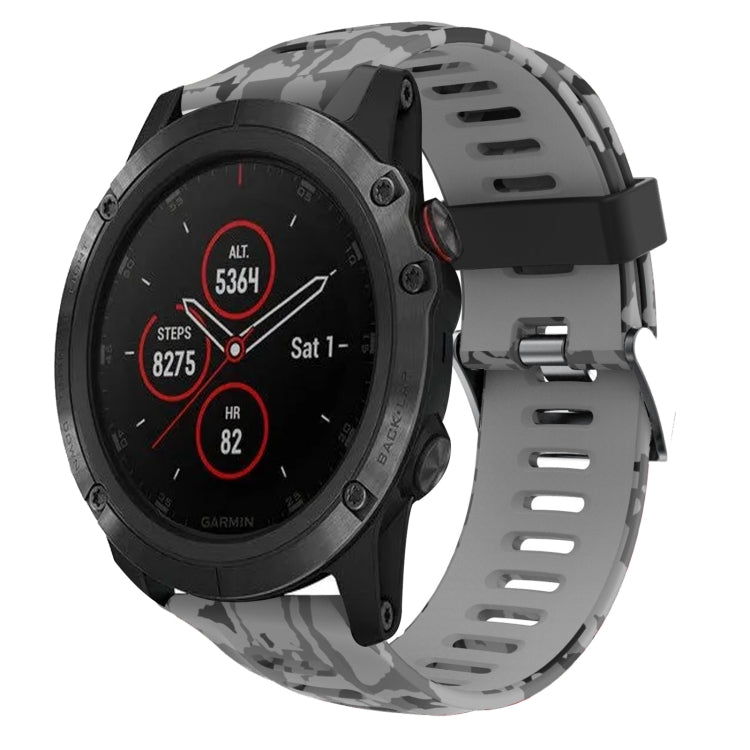 Watch Band – Silicone (26mm) #8 For Garmin Fenix 5X Plus Grey+Army Camouflage