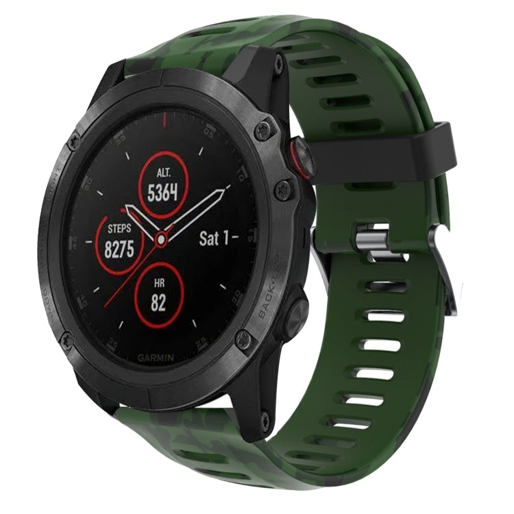 Watch Band – Silicone (26mm) #8 For Garmin Fenix 5X Plus Army Green+Army Camouflage