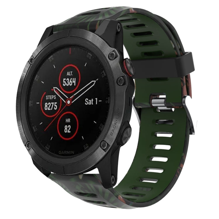 Watch Band – Silicone (26mm) #8 For Garmin Fenix 5X Plus Army Green+Bamboo Camouflage