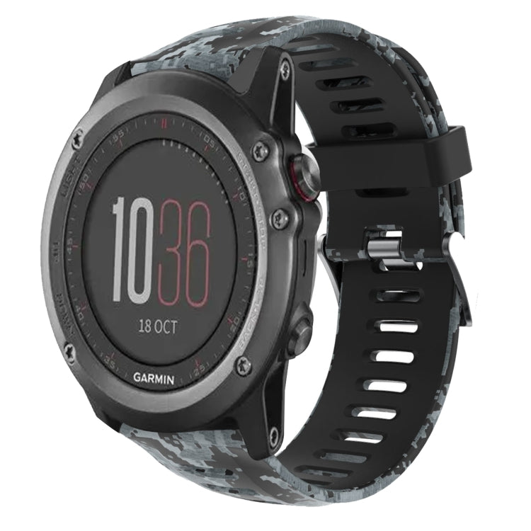 Watch Band – Silicone (26mm) #8 For Garmin Fenix 3 Black+Digital Camouflage