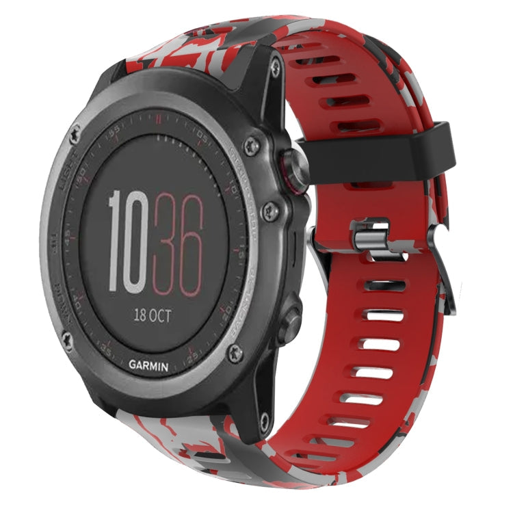 Watch Band – Silicone (26mm) #8 For Garmin Fenix 3 Red+Army Camouflage