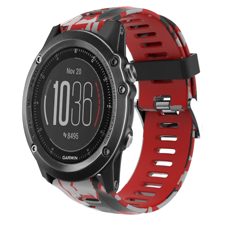 Watch Band – Silicone (26mm) #8 For Garmin Fenix 3 HR Red+Army Camouflage