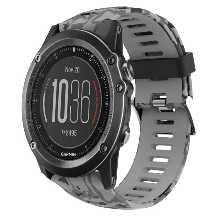 Watch Band – Silicone (26mm) #8 For Garmin Fenix 3 HR Grey+Army Camouflage