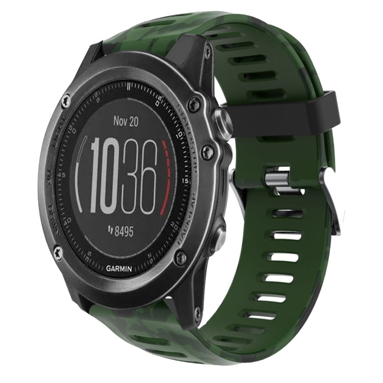 Watch Band – Silicone (26mm) #8 For Garmin Fenix 3 HR Army Green+Army Camouflage