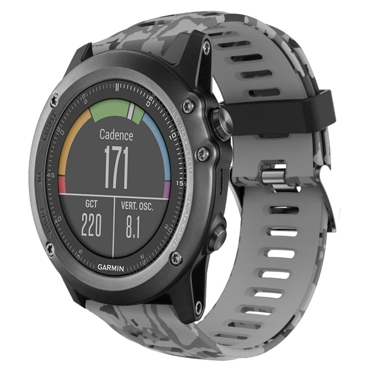 Watch Band – Silicone (26mm) #7 For Garmin Fenix 3 Sapphire Grey+Army Camouflage