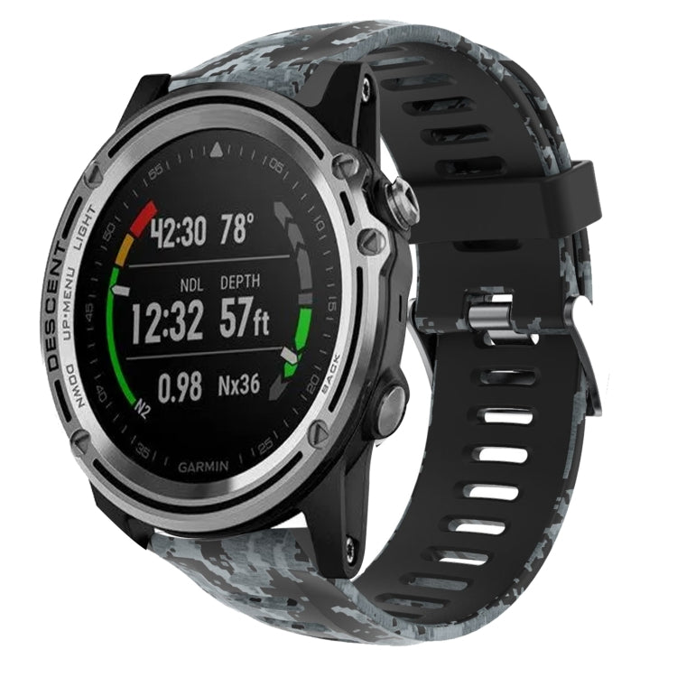 Watch Band – Silicone (26mm) #7 For Garmin Descent MK 1 Black+Digital Camouflage