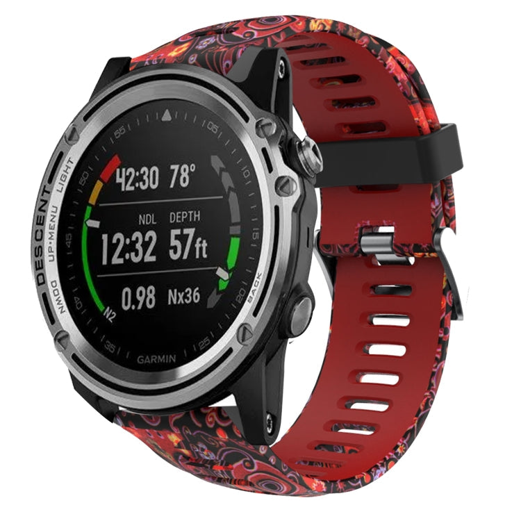 Watch Band – Silicone (26mm) #7 For Garmin Descent MK 1 Red+Jellyfish Camouflage