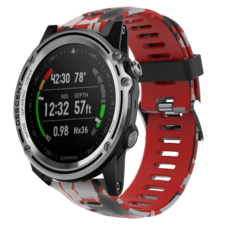 Watch Band – Silicone (26mm) #7 For Garmin Descent MK 1 Red+Army Camouflage