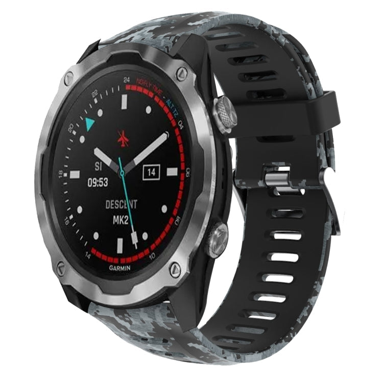 Watch Band – Silicone (26mm) #7 For Garmin Descent MK 2 Black+Digital Camouflage
