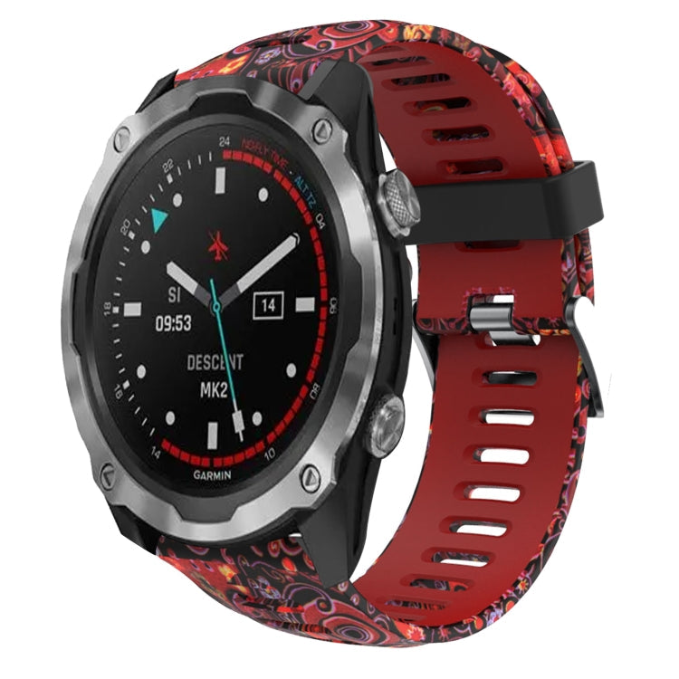Watch Band – Silicone (26mm) #7 For Garmin Descent MK 2 Red+Jellyfish Camouflage