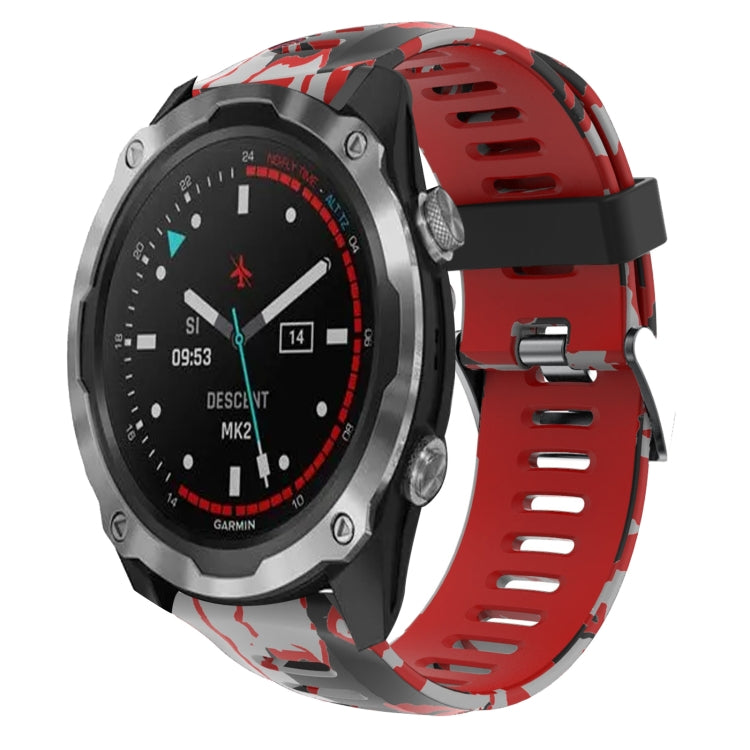 Watch Band – Silicone (26mm) #7 For Garmin Descent MK 2 Red+Army Camouflage
