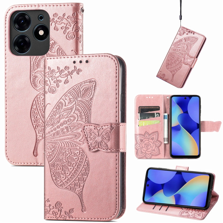 Butterfly Love Flower Embossed Leather Phone Case – Lanyard, Card Slot, Leather, For Tecno Spark 10 Pro, For Tecno Spark 10C