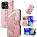 Butterfly Love Flower Embossed Leather Phone Case – Lanyard, Card Slot, Leather, For Tecno Spark 10 Pro, For Tecno Spark 10C