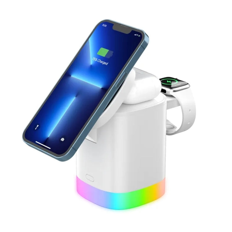 T15 3 in 1 Magnetic Magsafe Wireless Charger Folding Charging Stand For iPhone / iWatch / AirPods, T15 T15 White