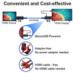 HDMI Extender 165ft Audio Video 1080P Over Cat5 Cat6 Ethernet Cable Transmit Lossless Signal HDMI Long Distance Extension Adapter