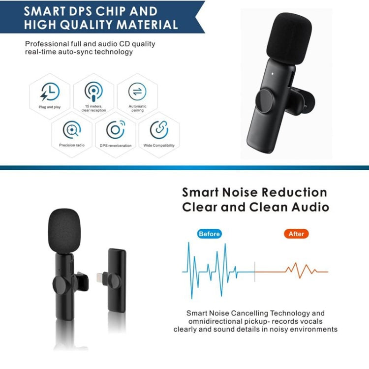 Bluetooth Mini Microphone Wireless Lavalier Noise Reduction Microphone for iPhone / iPad, with 8 Pin Receiver, Single Microphone, Dual Microphones