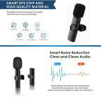 Bluetooth Mini Microphone Wireless Lavalier Noise Reduction Microphone for iPhone / iPad, with 8 Pin Receiver, Single Microphone, Dual Microphones
