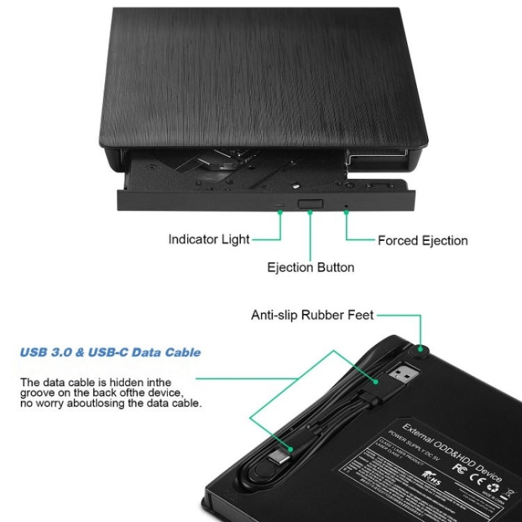 BT638 Notebook Desktop External USB 3.0 Portable CD Player CD-RW Optical Drive Burner, BT638 – Ultra-thin