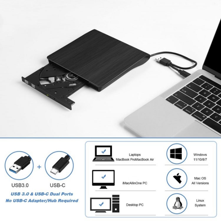 BT638 Notebook Desktop External USB 3.0 Portable CD Player CD-RW Optical Drive Burner, BT638 – Ultra-thin
