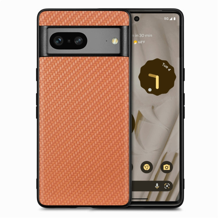Carbon Fiber Texture Leather Back Cover Phone Case – Leather, For Google Pixel 9 / 9 Pro, For Google Pixel 7a, For Google Pixel 6a, For Google Pixel 6 Pro For Google Pixel 7a Brown