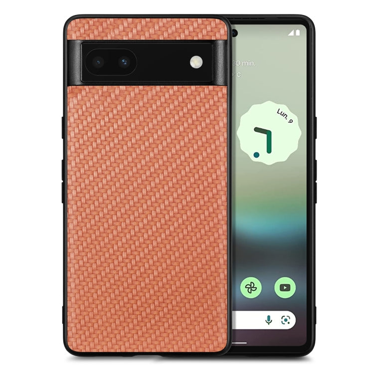 Carbon Fiber Texture Leather Back Cover Phone Case – Leather, For Google Pixel 9 / 9 Pro, For Google Pixel 7a, For Google Pixel 6a, For Google Pixel 6 Pro For Google Pixel 6a Brown