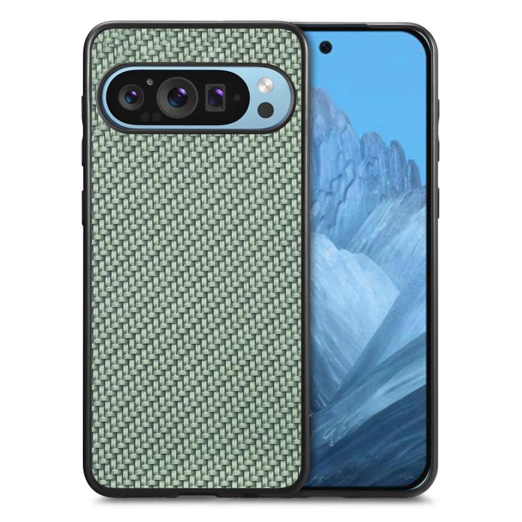 Carbon Fiber Texture Leather Back Cover Phone Case – Leather, For Google Pixel 10 Pro XL, For Google Pixel 10 / 10 Pro, For Google Pixel 9a, For Google Pixel 9 Pro XL For Google Pixel 10 Pro XL Green