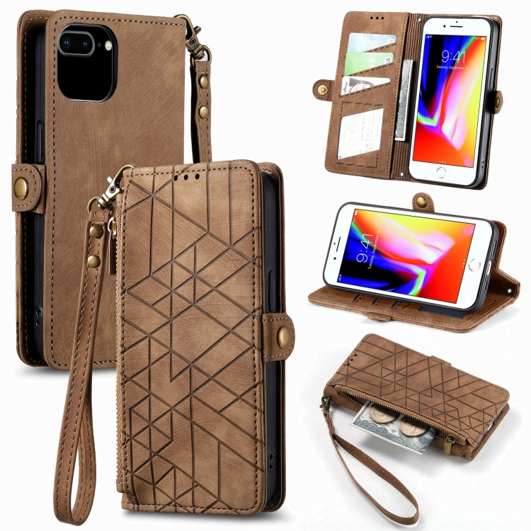 Geometric Zipper Wallet Side Buckle Leather Phone Case, For iPhone XS Max, For iPhone 7 Plus / 8 Plus, For iPhone 6 Plus / 6s Plus, For iPhone 6 / 6s For iPhone 7 Plus 8 Plus Brown