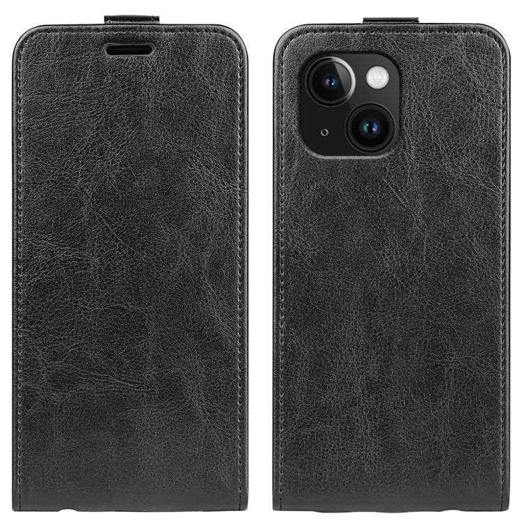 R64 Texture Single Vertical Flip Leather Phone Case, For iPhone 15 For iPhone 15 Black