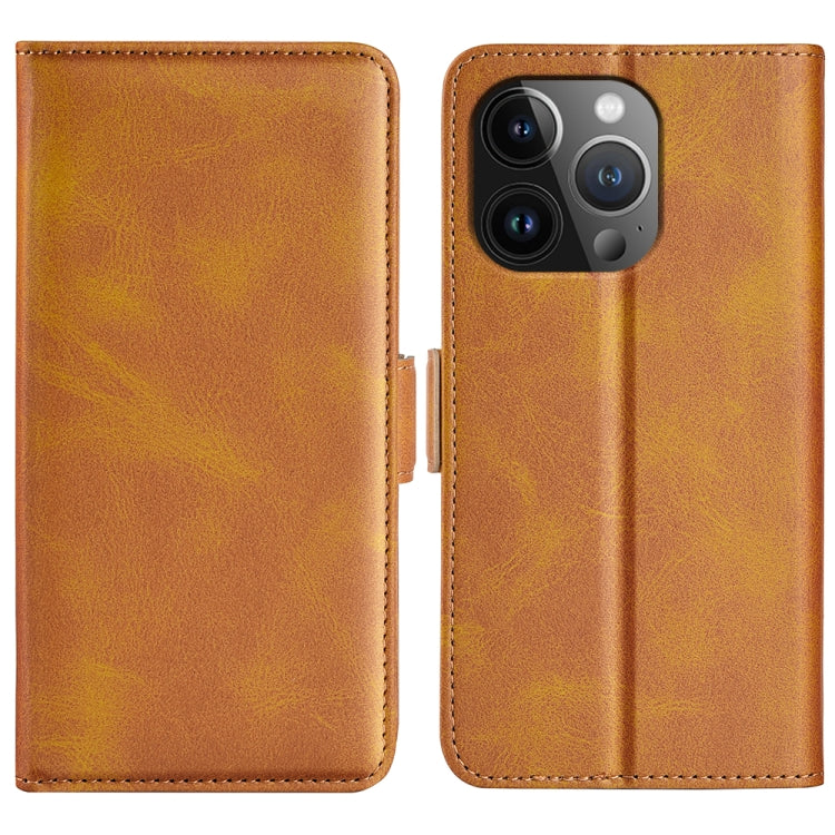 Dual-side Magnetic Buckle Horizontal Flip Leather Phone Case – Wear-resistant, Magnetic, Card Slot, For iPhone 16, For iPhone 15 Pro Max, For iPhone 15 Pro, For iPhone 15 Plus For iPhone 15 Pro Yellow