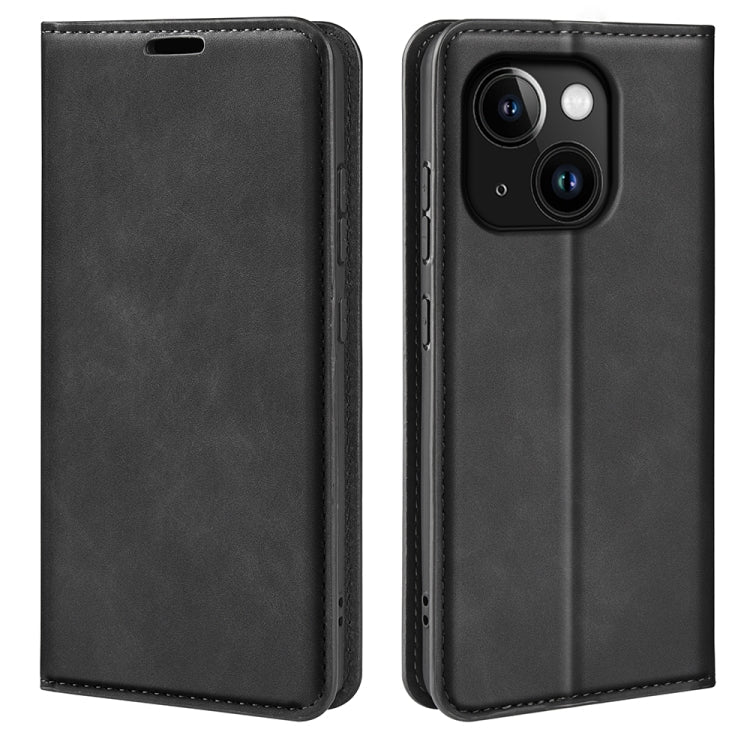 Retro-skin Magnetic Suction Leather Phone Case, For iPhone 15 For iPhone 15 Black