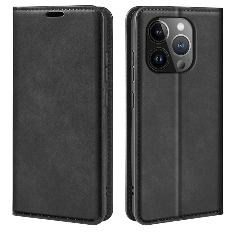 Retro-skin Magnetic Suction Leather Phone Case – Wear-resistant, Magnetic, Card Slot, For iPhone 16, For iPhone 15 Pro Max, For iPhone 15 Pro, For iPhone 15 Plus For iPhone 15 Pro Max Black