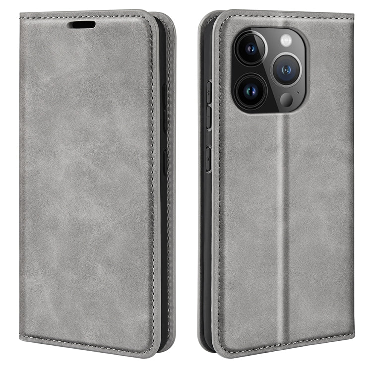 Retro-skin Magnetic Suction Leather Phone Case – Wear-resistant, Magnetic, Card Slot, For iPhone 16, For iPhone 15 Pro Max, For iPhone 15 Pro, For iPhone 15 Plus For iPhone 15 Pro Max Grey