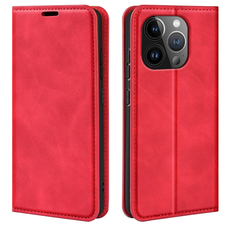 Retro-skin Magnetic Suction Leather Phone Case – Wear-resistant, Magnetic, Card Slot, For iPhone 16, For iPhone 15 Pro Max, For iPhone 15 Pro, For iPhone 15 Plus For iPhone 15 Pro Max Red