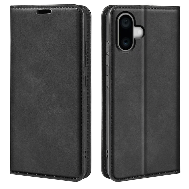 Retro-skin Magnetic Suction Leather Phone Case, For iPhone 16, For iPhone 15 Pro Max, For iPhone 15 Pro, For iPhone 15 Plus For iPhone 16 Black