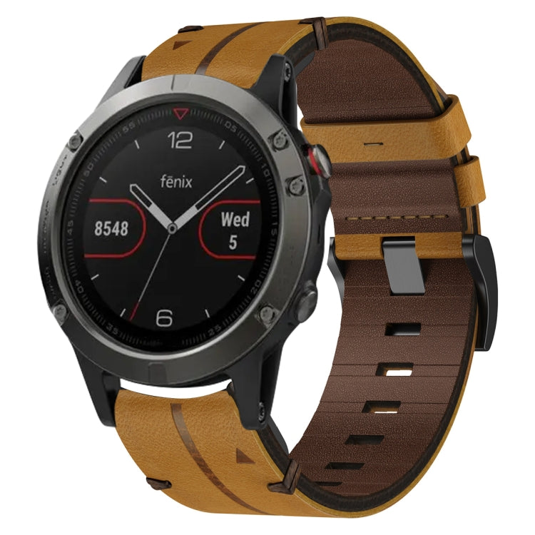Leather Textured 22mm Watch Band, For Garmin Approach S62, For Garmin Fenix 6 Pro GPS, For Garmin Fenix 5, For Garmin Fenix 5 Plus, For Garmin Instinct, For Garmin Fenix 6 GPS, For Garmin Fenix 6 Sapphire GPS, For Garmin Forerunner 945... For Garmin Fenix 5 Brown