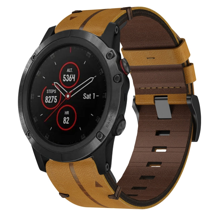Leather Textured 22mm Watch Band, For Garmin Approach S62, For Garmin Fenix 6 Pro GPS, For Garmin Fenix 5, For Garmin Fenix 5 Plus, For Garmin Instinct, For Garmin Fenix 6 GPS, For Garmin Fenix 6 Sapphire GPS, For Garmin Forerunner 945... For Garmin Fenix 5 Plus Brown