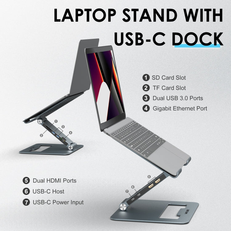 Wavlink UMD07 Adjustable Aluminum Ergonomic Portable Laptop Stand Type-C Docking Station – TPU, 4K