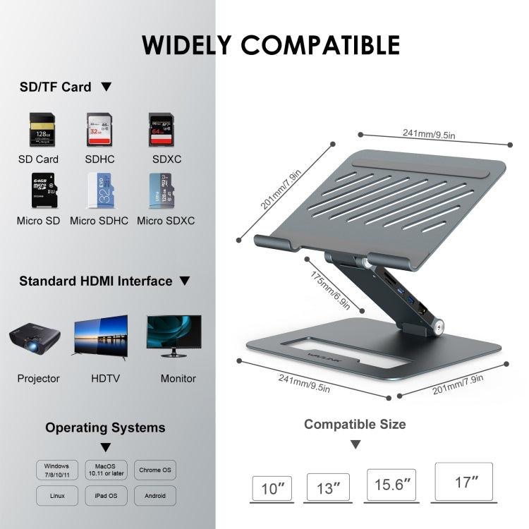 Wavlink UMD07 Adjustable Aluminum Ergonomic Portable Laptop Stand Type-C Docking Station – TPU, 4K