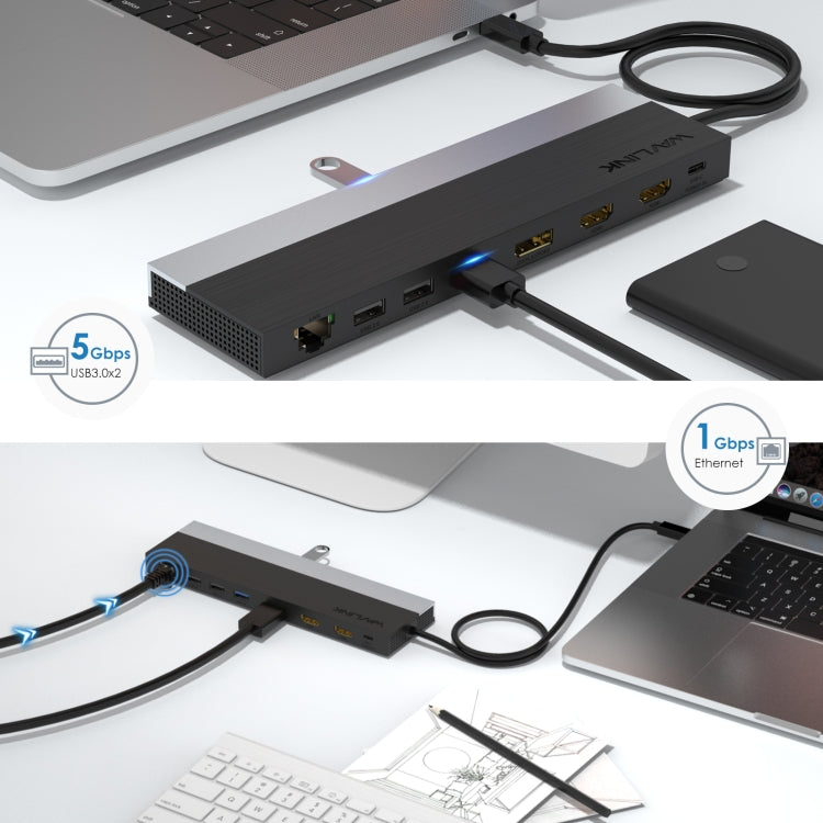 Wavlink UMD08 DisplayPort 12 in 1 Type-C Triple Display Docking Station, UMD08 – Card Slot, TPU, 4K