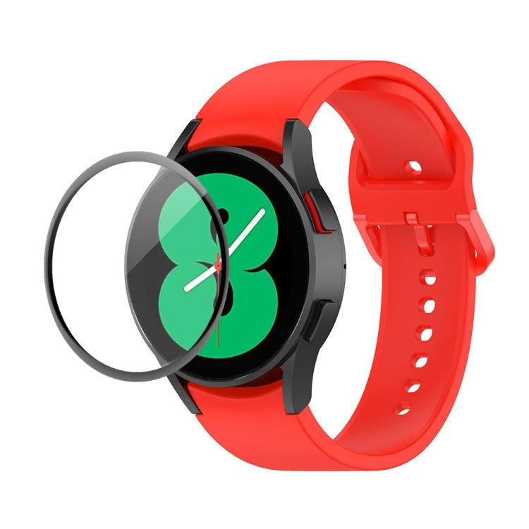 JUNSUNMAY Silicone Adjustable Strap + Full Coverage PMMA Screen Protector Kit – Screen Protector, For Samsung Galaxy Watch4 40mm For Samsung Galaxy Watch4 40mm Red