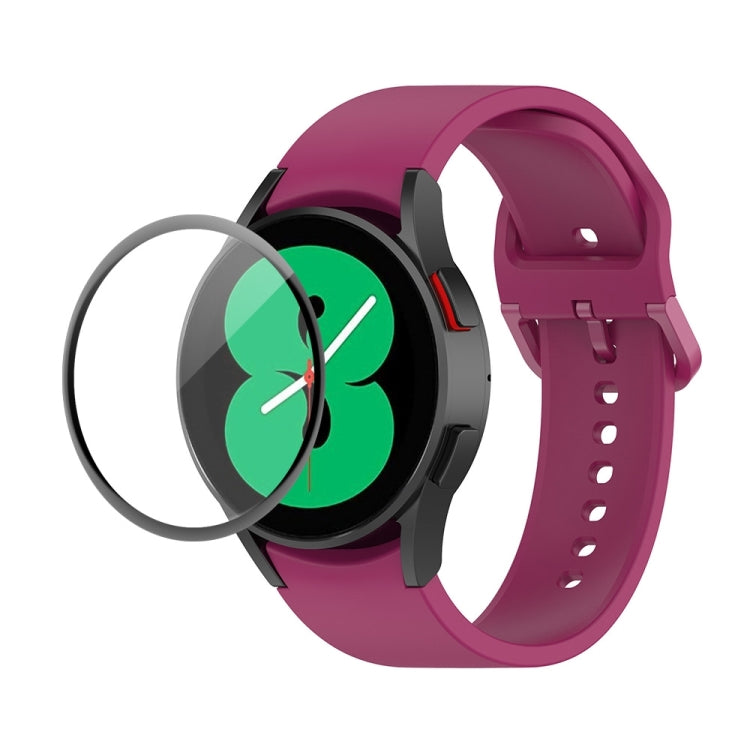JUNSUNMAY Silicone Adjustable Strap + Full Coverage PMMA Screen Protector Kit – Screen Protector, For Samsung Galaxy Watch4 40mm For Samsung Galaxy Watch4 40mm Wine Red