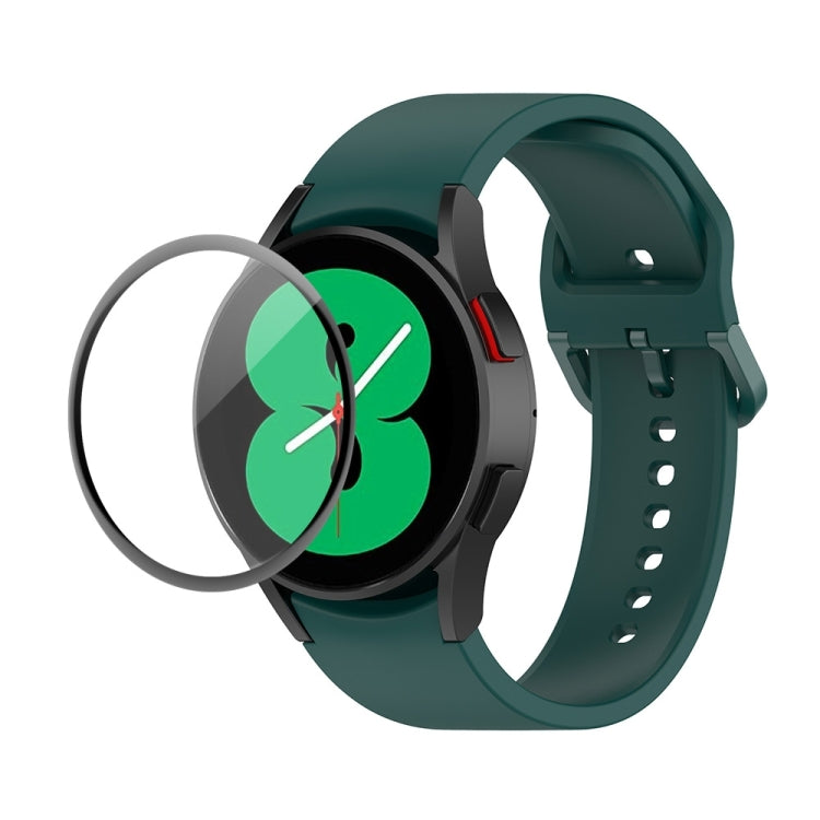 JUNSUNMAY Silicone Adjustable Strap + Full Coverage PMMA Screen Protector Kit – Screen Protector, For Samsung Galaxy Watch4 40mm For Samsung Galaxy Watch4 40mm Dark Green