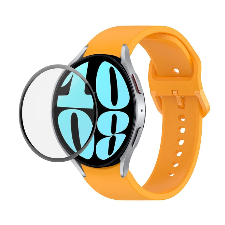 JUNSUNMAY Silicone Adjustable Strap + Full Coverage PMMA Screen Protector Kit – Screen Protector, For Samsung Galaxy Watch6 40mm For Samsung Galaxy Watch6 40mm Orange